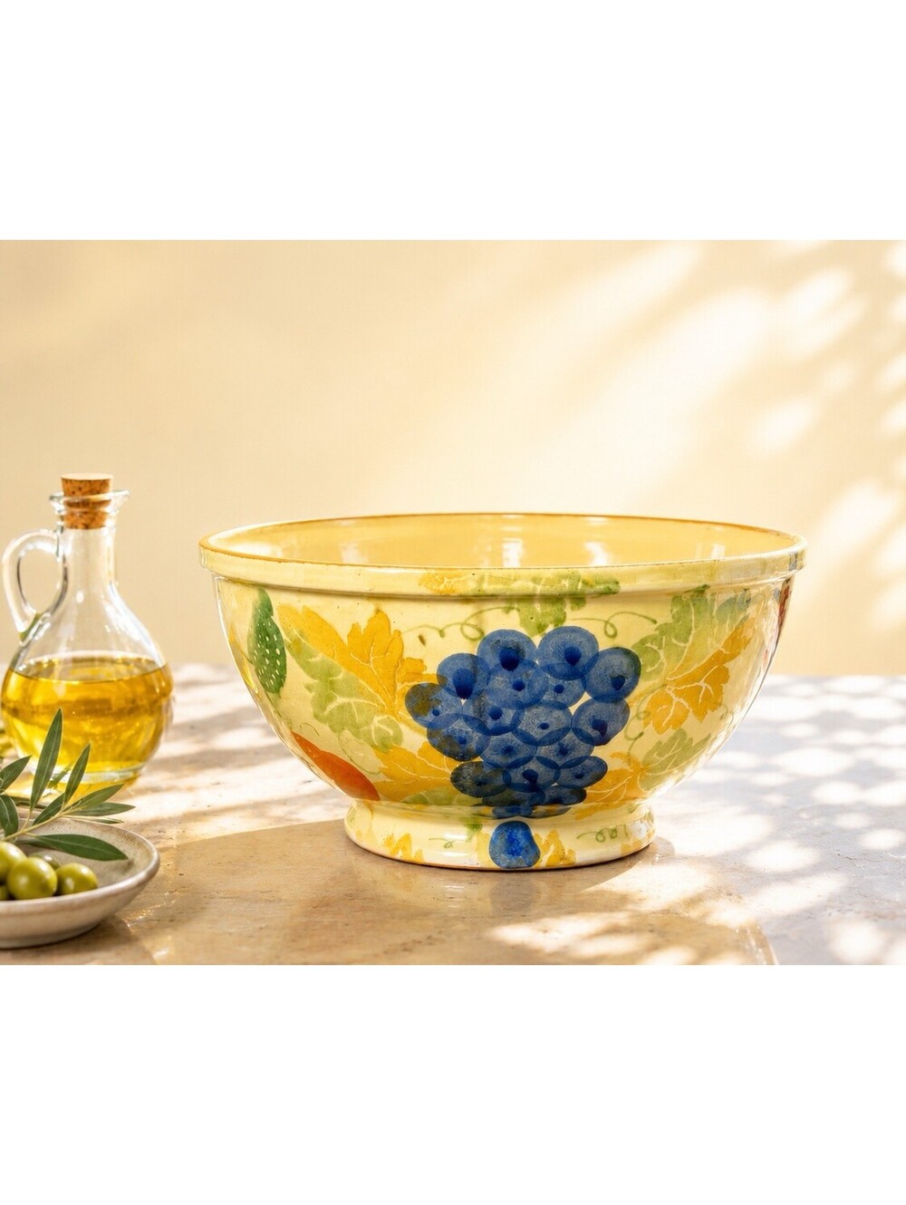 Ceramiche Alfa Italy 1990s Footed Serving Bowl Fruit Ceramic Yellow, 10x5.5”